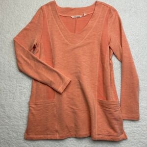 Soft Surroundings Top Womens Medium Peach Relaxed Fit Long Sleeve Blouse Pockets